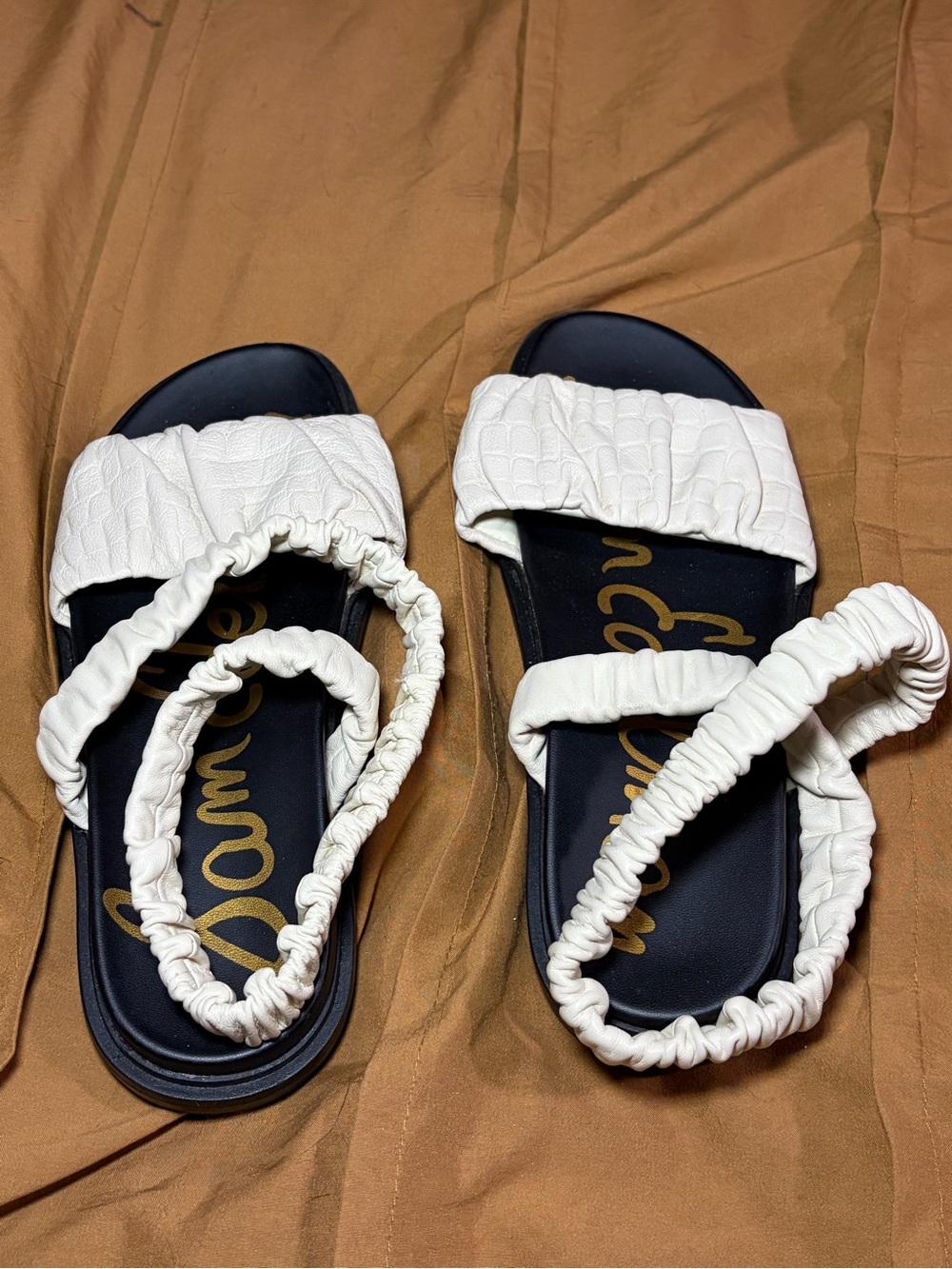Sam Edelman Velma Modern Ivory Croc Embossed Ruched Strappy Sandals Sz 9